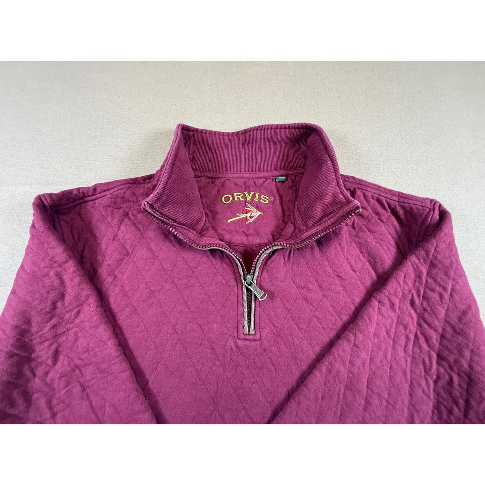 Orvis Quilted Pullover Sweater‎ 1/4 Zip Burgundy Long Sleeve Mens Large Casual